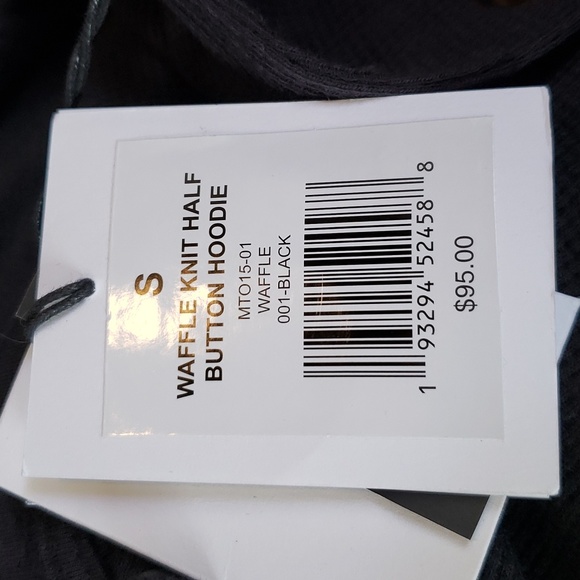 onia Waffle knit half button hoodie.  Black.  NWT.  hood is knit lined. - Picture 10 of 10